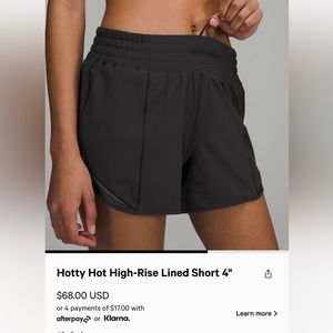 Lululemon Hotty Hot High-Rise Lined Short 4”